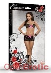 Bra, Skirt and G-String Set Black- L/XL (Magic Silk - Sequin Lace)