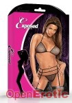 Bra, Strappy Garter Belt and G-String Set Black- L/XL (Magic Silk - Fishnet Lingerie)