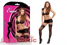 Cap Sleeve Top, Skirt and G-String Set Black - L/XL 