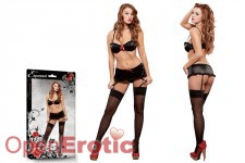 Bra, Garter Skirt & Micro Thong Black - S/M 