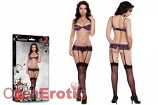 Bra, Garter & G-String Set Purple - XL 