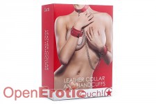 Leather Collar and Handcuffs - Red 