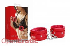 Plush Leather Wrist Cuffs - Red 